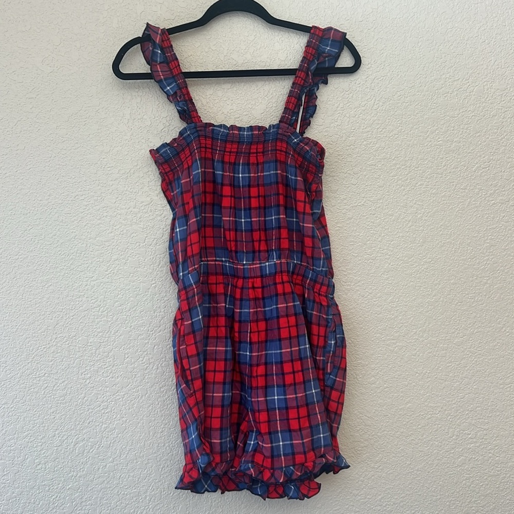 Aerie plaid flannel sleep pajama Romper red and blue size medium NWT - Picture 3 of 8